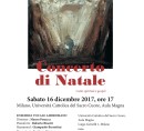 16 dicembre 2017, ore 17.00Milano, Università Cattolica del Sacro CuoreCONCERTO DI NATALE Ensemble Vocale Ambrosiano – I Musici Cantori di Milano