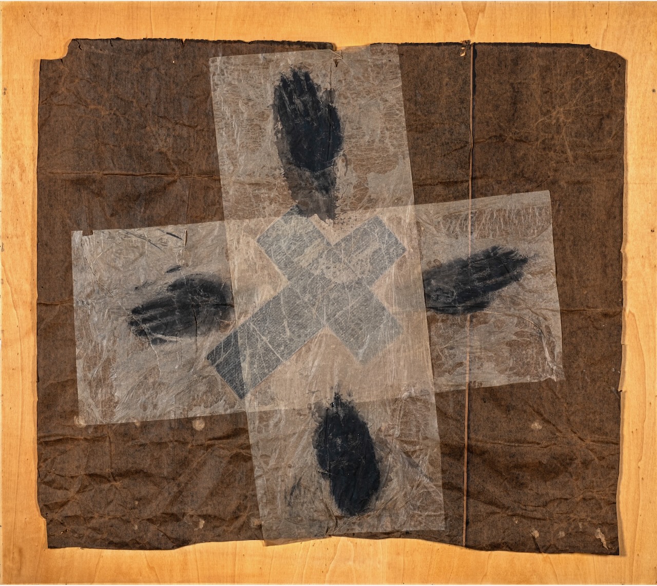 ''l'incrocio'', 1981, tecnica frottage, grafite e collage su carta, 78 x 89 cm (mio Signore)
